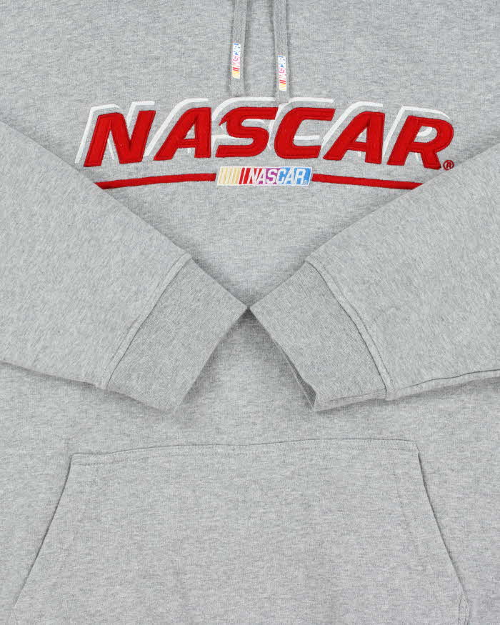 Vintage Y2K 00s Nascar Racing Marl Grey Embroidered Heavyweight Pullover Hoodie - L