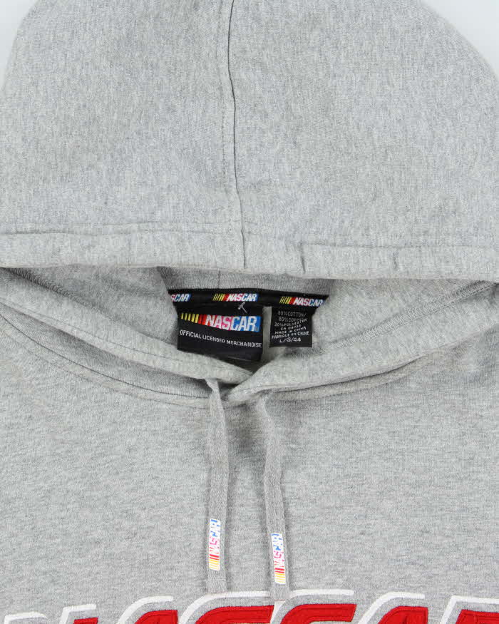Vintage Y2K 00s Nascar Racing Marl Grey Embroidered Heavyweight Pullover Hoodie - L