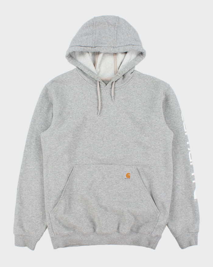 Vintage Carhartt Marl Grey Midweight Sleeve Logo Original Fit Pullover Hoodie - S