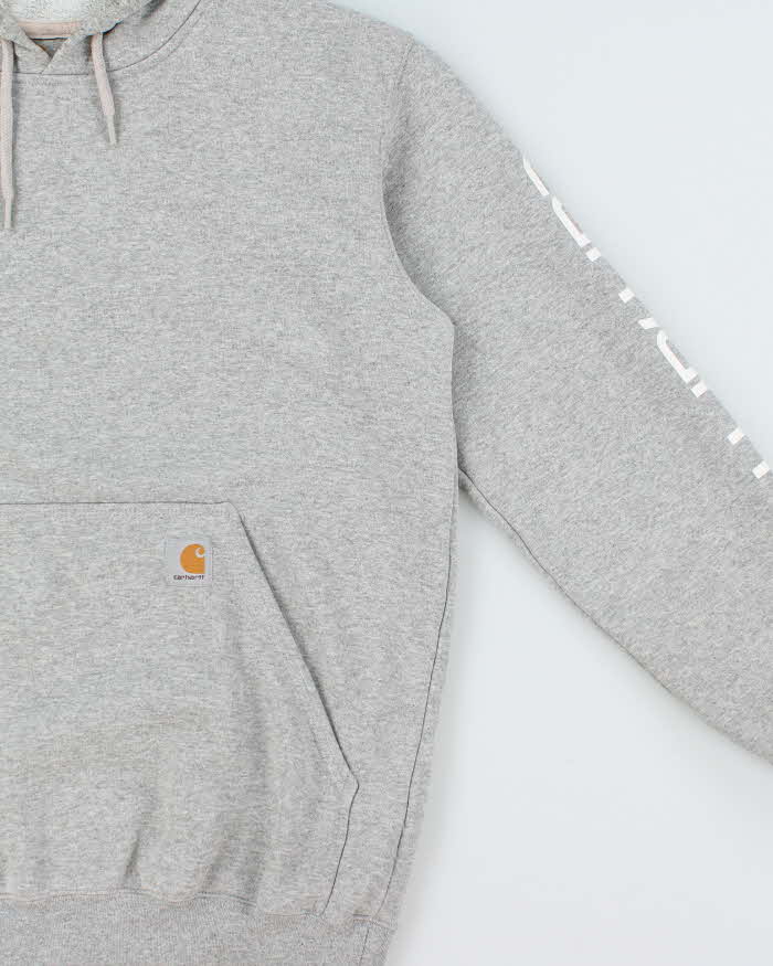 Vintage Carhartt Marl Grey Midweight Sleeve Logo Original Fit Pullover Hoodie - S