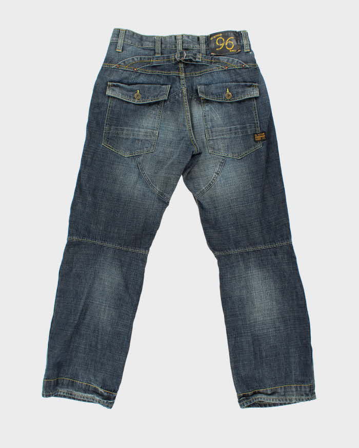 Vintage G-Star Raw 'Elwood Heritage Loose' Mid Rise Indigo Stone Wash Buckle Back Relaxed Straight Leg Jeans - W34 L32