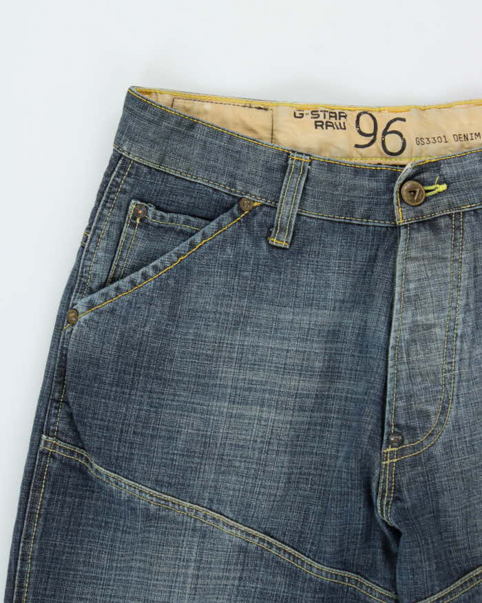 Vintage G-Star Raw 'Elwood Heritage Loose' Mid Rise Indigo Stone Wash Buckle Back Relaxed Straight Leg Jeans - W34 L32