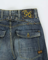 Vintage G-Star Raw 'Elwood Heritage Loose' Mid Rise Indigo Stone Wash Buckle Back Relaxed Straight Leg Jeans - W34 L32