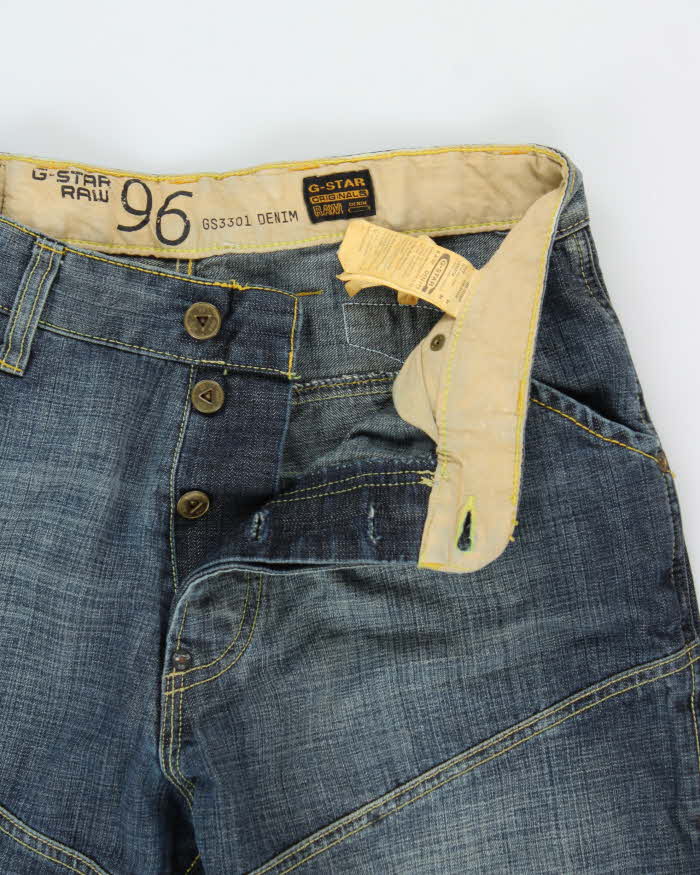Vintage G-Star Raw 'Elwood Heritage Loose' Mid Rise Indigo Stone Wash Buckle Back Relaxed Straight Leg Jeans - W34 L32