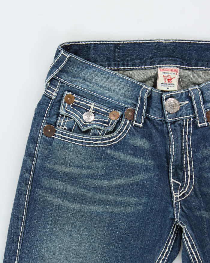 Vintage Y2K 00s True Religion Mid Rise 'Ricky' Made In USA Flap Pocket Relaxed Straight Leg Jeans - W32 L34