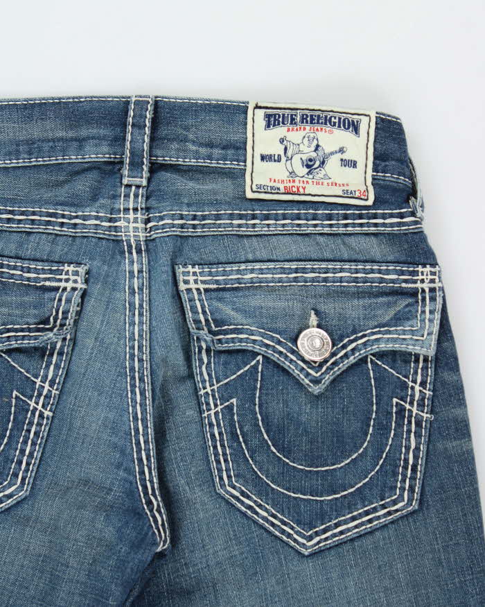Vintage Y2K 00s True Religion Mid Rise 'Ricky' Made In USA Flap Pocket Relaxed Straight Leg Jeans - W32 L34