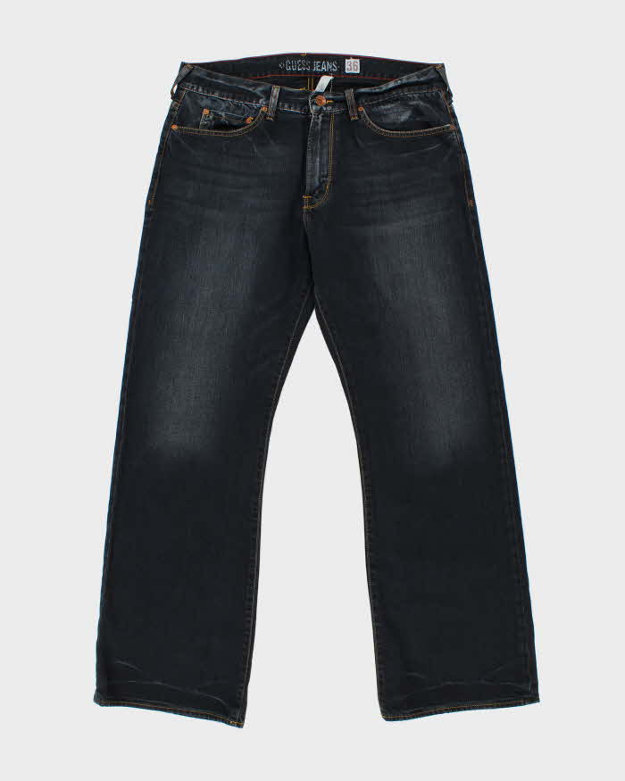 Vintage Y2K 00s Guess 'Cliff' Dark Stone Wash Denim Mid Rise Relaxed Leg Bootcut Jeans - W36 L33