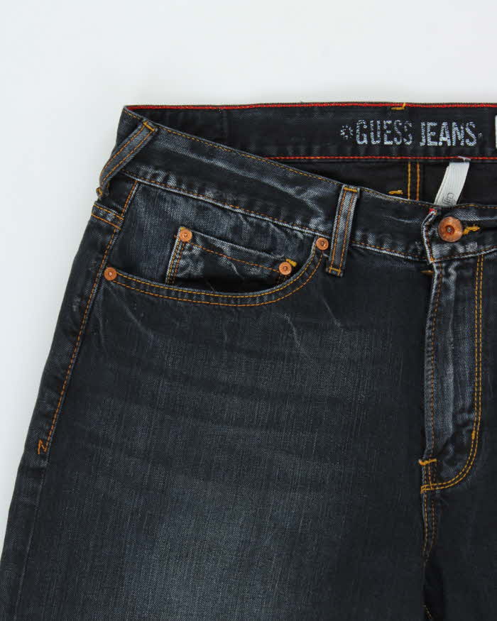 Vintage Y2K 00s Guess 'Cliff' Dark Stone Wash Denim Mid Rise Relaxed Leg Bootcut Jeans - W36 L33