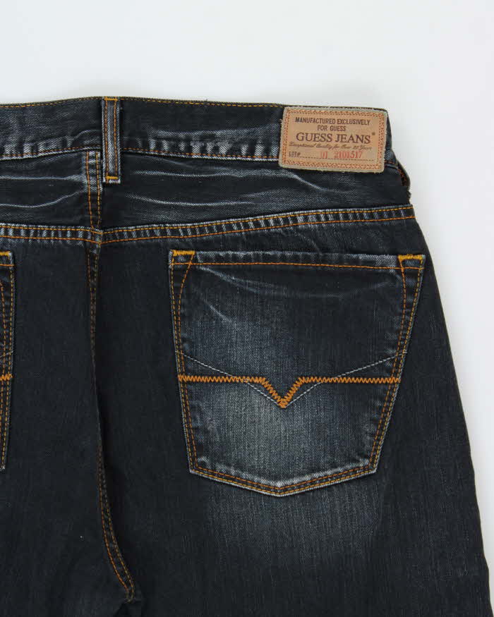 Vintage Y2K 00s Guess 'Cliff' Dark Stone Wash Denim Mid Rise Relaxed Leg Bootcut Jeans - W36 L33