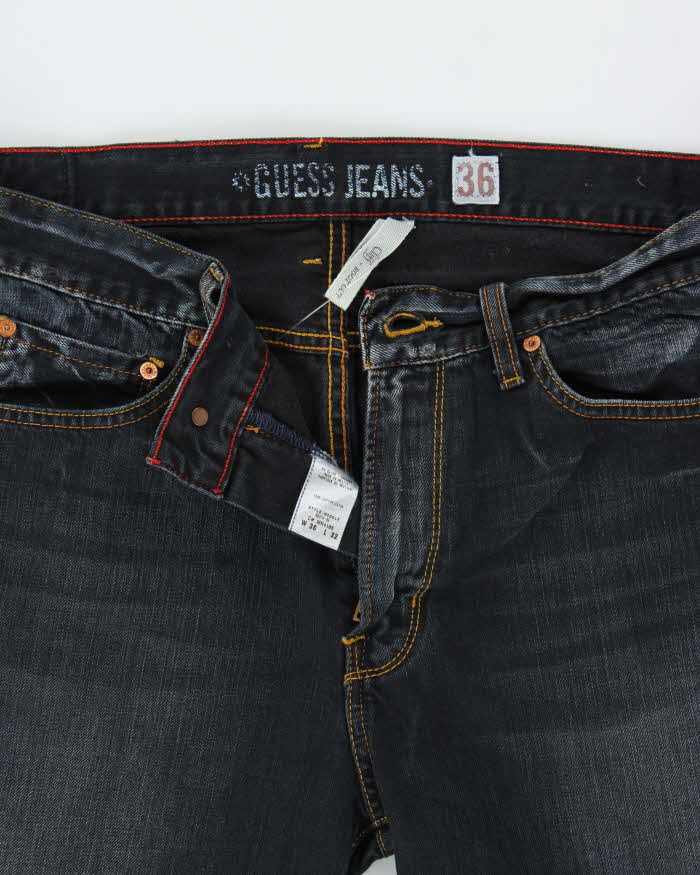 Vintage Y2K 00s Guess 'Cliff' Dark Stone Wash Denim Mid Rise Relaxed Leg Bootcut Jeans - W36 L33