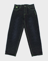 Vintage Y2K 00s Drunk Monkey Raw Indigo Denim Contrast Stitch Baggy Wide Leg Jeans - W34 L32