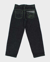 Vintage Y2K 00s Drunk Monkey Raw Indigo Denim Contrast Stitch Baggy Wide Leg Jeans - W34 L32