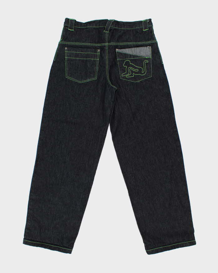 Vintage Y2K 00s Drunk Monkey Raw Indigo Denim Contrast Stitch Baggy Wide Leg Jeans - W34 L32