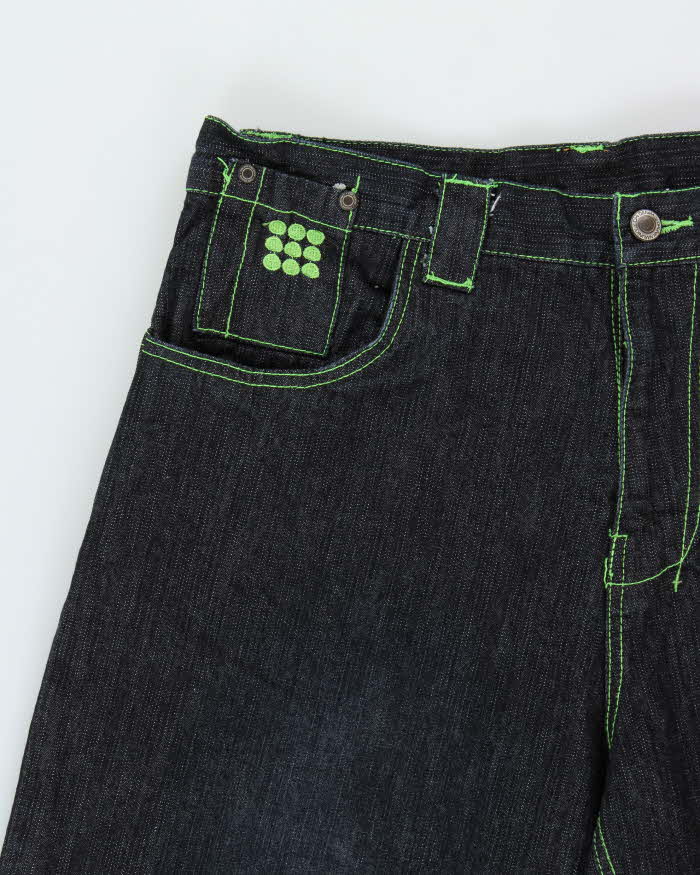 Vintage Y2K 00s Drunk Monkey Raw Indigo Denim Contrast Stitch Baggy Wide Leg Jeans - W34 L32