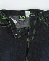 Vintage Y2K 00s Drunk Monkey Raw Indigo Denim Contrast Stitch Baggy Wide Leg Jeans - W34 L32