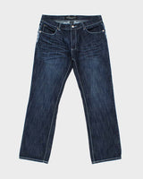 Vintage Y2K 00s Victorious Low Rise Embroidered Contrast Stitch Embellished Raw Denim Flap Pocket Straight Leg Jeans - W36 L32