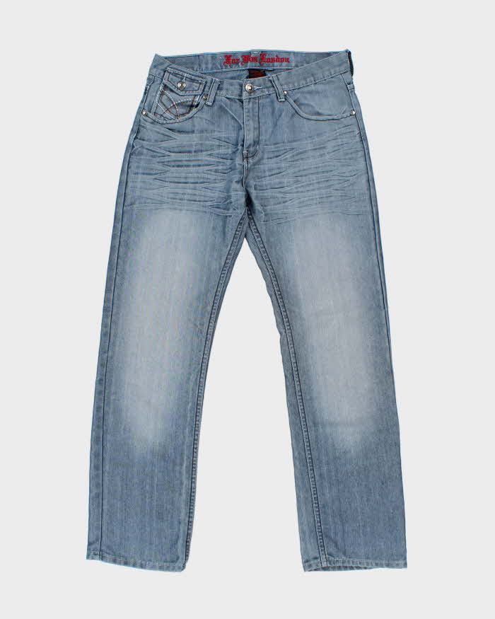 Vintage Y2K 00s For Him London Metallic Stone Wash Low Rise Flap Pocket Straight Leg Jeans - W34 L33