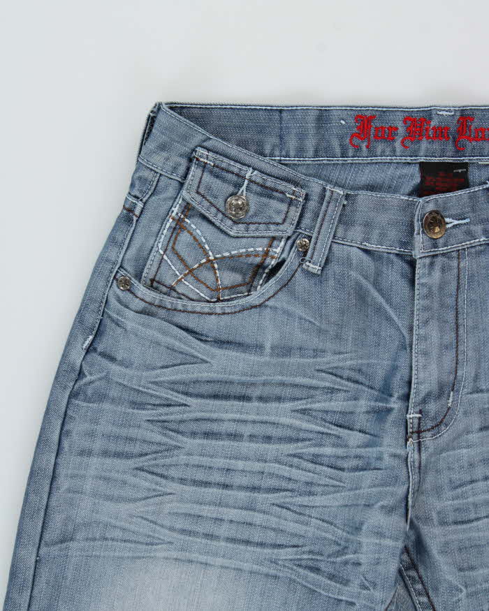 Vintage Y2K 00s For Him London Metallic Stone Wash Low Rise Flap Pocket Straight Leg Jeans - W34 L33