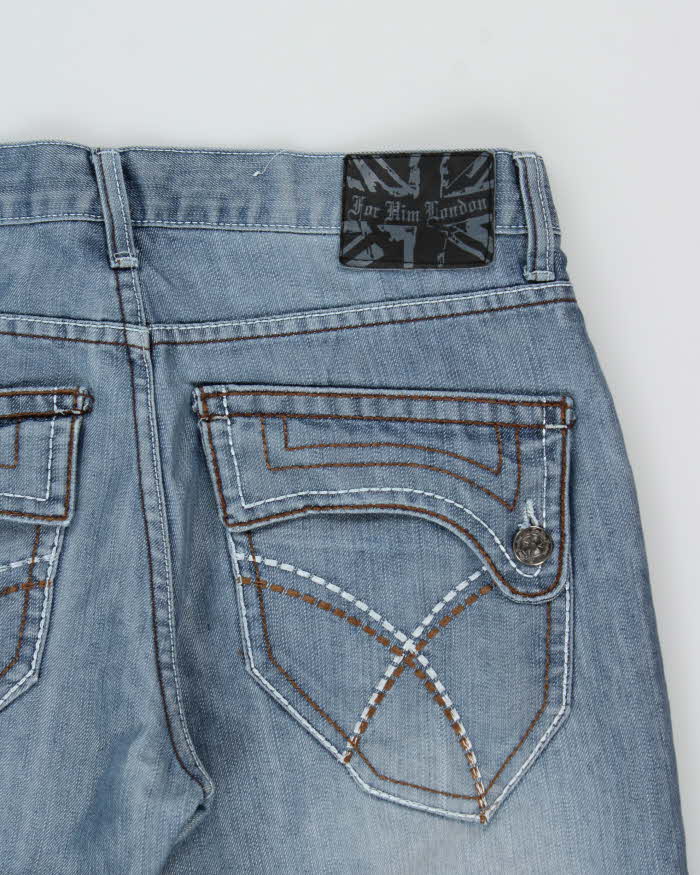 Vintage Y2K 00s For Him London Metallic Stone Wash Low Rise Flap Pocket Straight Leg Jeans - W34 L33