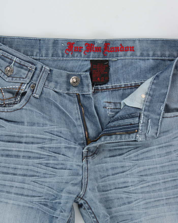 Vintage Y2K 00s For Him London Metallic Stone Wash Low Rise Flap Pocket Straight Leg Jeans - W34 L33