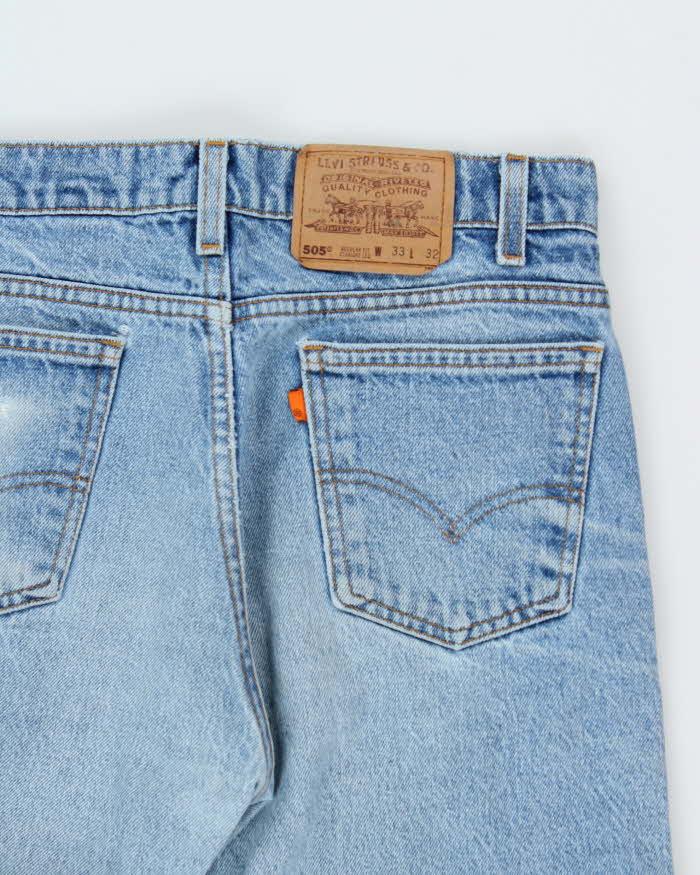 Vintage 1997 Levi's 505 Blank Orange Tab Red Batwing Made In USA Regular Fit Straight Leg Jeans - W32 L31
