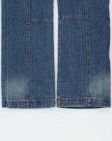 DSWT Vintage Y2K 00s Limestone Washed Raw Denim Low-Rise Flap Patch Pocket Relaxed Straight Leg Bootcut Jeans - W34 L34