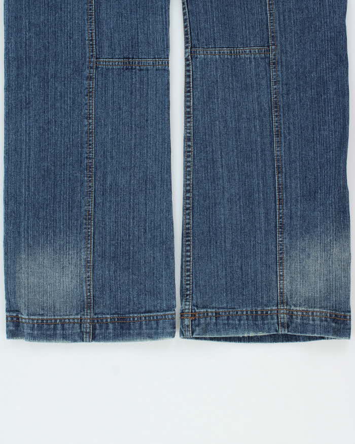 DSWT Vintage Y2K 00s Limestone Washed Raw Denim Low-Rise Flap Patch Pocket Relaxed Straight Leg Bootcut Jeans - W34 L34