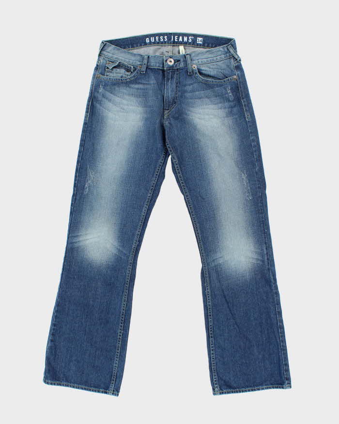 Vintage Y2K 00s Guess Low-Rise Falcon Distressed Denim Flap Pocket Bootcut Jeans - W34 L32