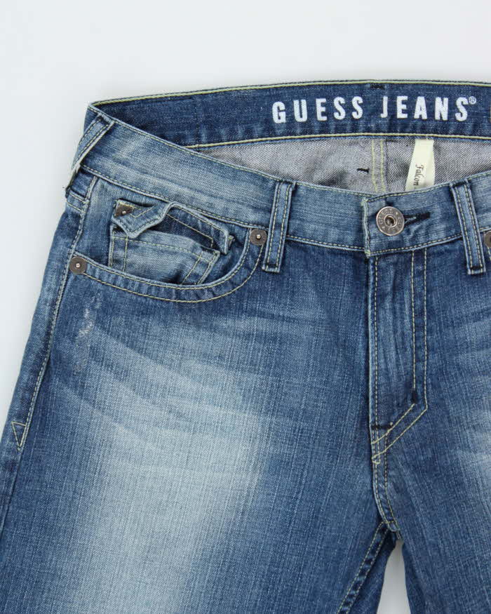 Vintage Y2K 00s Guess Low-Rise Falcon Distressed Denim Flap Pocket Bootcut Jeans - W34 L32
