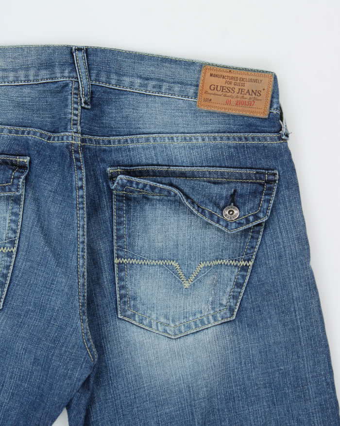 Vintage Y2K 00s Guess Low-Rise Falcon Distressed Denim Flap Pocket Bootcut Jeans - W34 L32