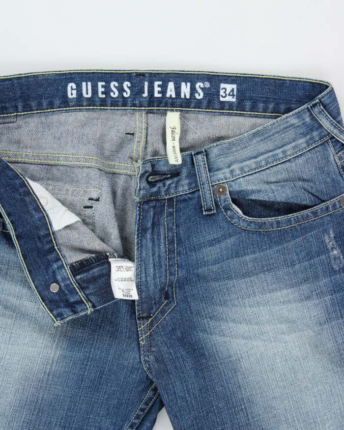 Vintage Y2K 00s Guess Low-Rise Falcon Distressed Denim Flap Pocket Bootcut Jeans - W34 L32