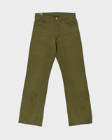 Vintage 1970s Lee Riders Olive Khaki Mid-Rise Canvas Denim Union Made In USA Talon Bootcut Jeans - W30 L32