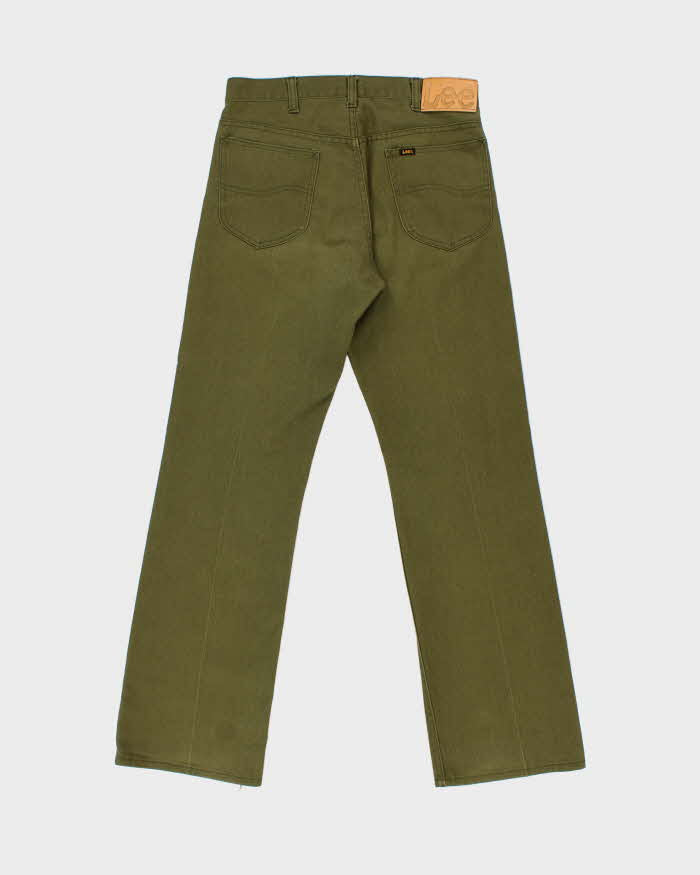 Vintage 1970s Lee Riders Olive Khaki Mid-Rise Canvas Denim Union Made In USA Talon Bootcut Jeans - W30 L32