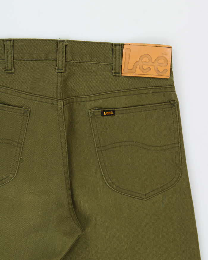 Vintage 1970s Lee Riders Olive Khaki Mid-Rise Canvas Denim Union Made In USA Talon Bootcut Jeans - W30 L32