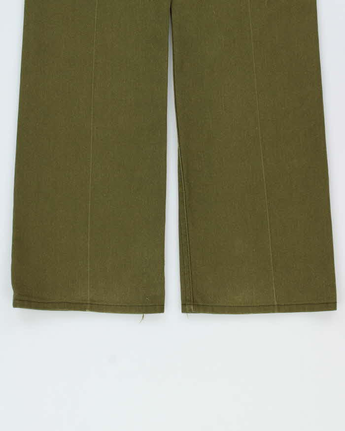 Vintage 1970s Lee Riders Olive Khaki Mid-Rise Canvas Denim Union Made In USA Talon Bootcut Jeans - W30 L32