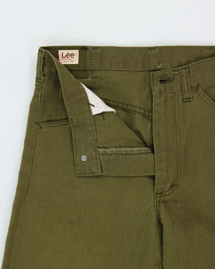 Vintage 1970s Lee Riders Olive Khaki Mid-Rise Canvas Denim Union Made In USA Talon Bootcut Jeans - W30 L32