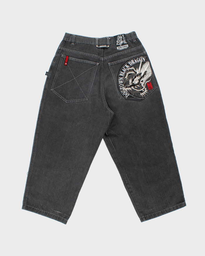 Vintage 1990s Dog Town Black Dragon Z Boys Embroidered Baggy Fit Wide Leg Skater Jeans - W30 L25