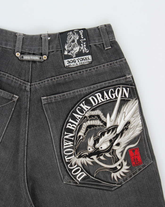 Vintage 1990s Dog Town Black Dragon Z Boys Embroidered Baggy Fit Wide Leg Skater Jeans - W30 L25