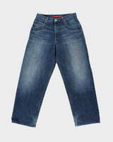 Vintage Y2K 00s Guess Premium Mid-Rise Distressed Indigo Wash Wide Leg Denim Jeans - W30 L30