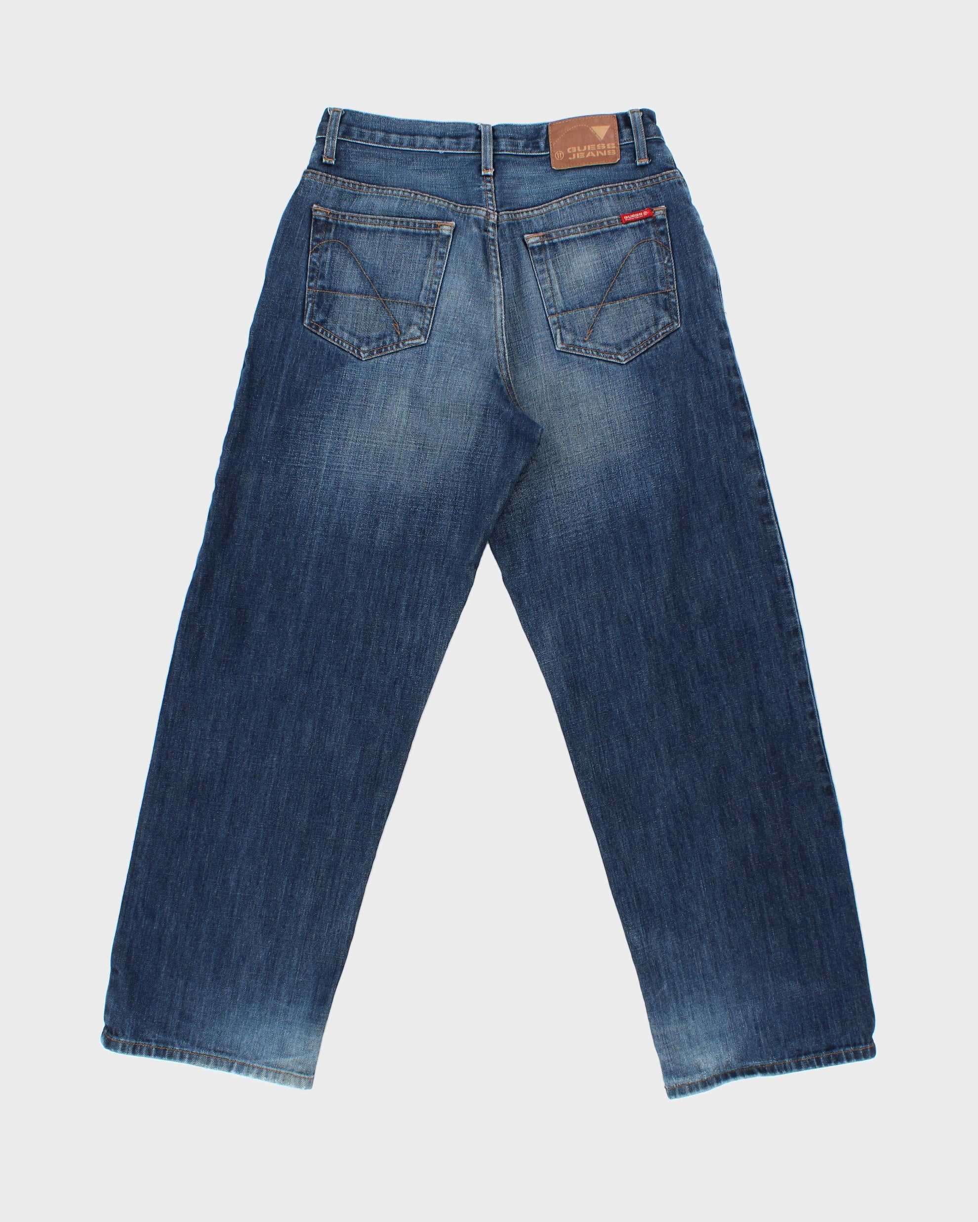 Vintage Y2K 00s Guess Premium Mid-Rise Distressed Indigo Wash Wide Leg Denim Jeans - W30 L30