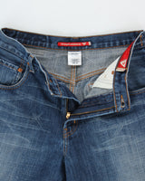 Vintage Y2K 00s Guess Premium Mid-Rise Distressed Indigo Wash Wide Leg Denim Jeans - W30 L30