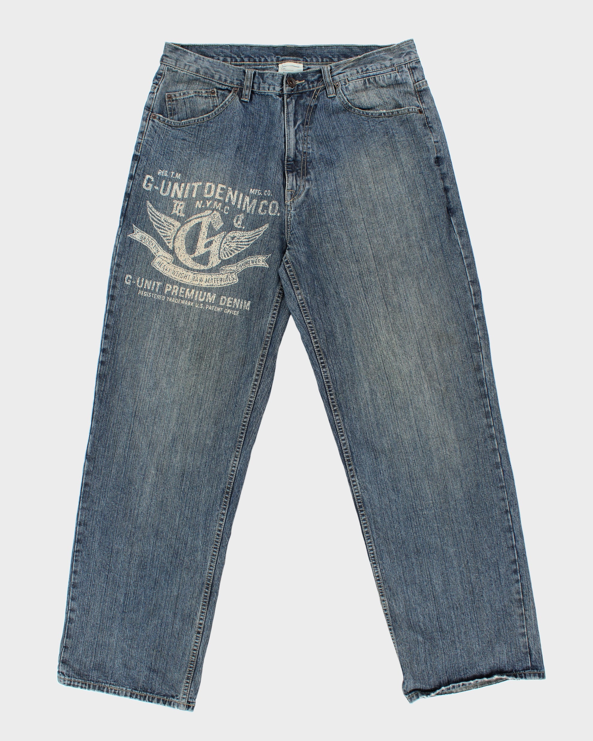 Vintage Y2K 00s G-UNIT Stone Wash Mid-Rise Baggy Wide Leg Denim Jeans - W36 L34