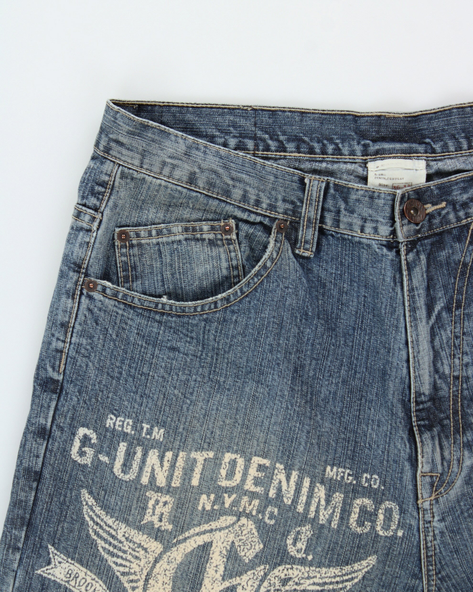 Vintage Y2K 00s G-UNIT Stone Wash Mid-Rise Baggy Wide Leg Denim Jeans - W36 L34