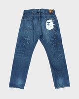 Vintage A Bathing Ape 'Ape Is Bathing' Mid-Rise Paint Splatter Straight Leg Buckle-Back Carpenter Jeans - W33 L32