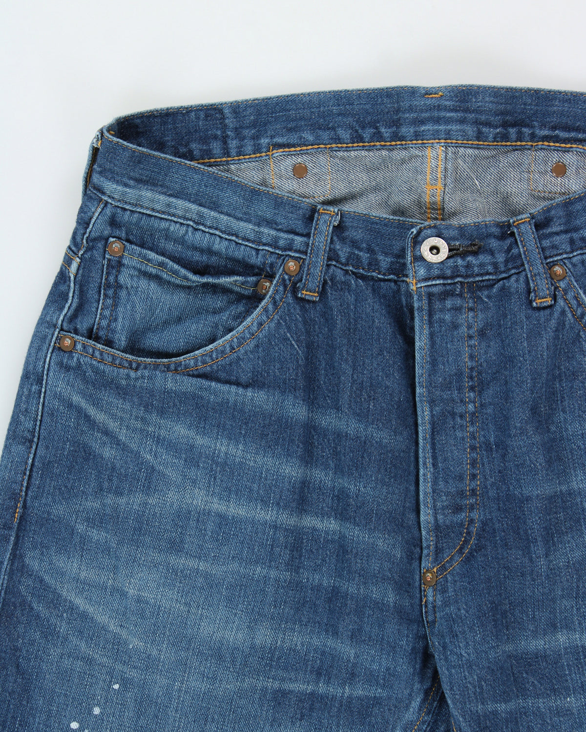 Vintage A Bathing Ape 'Ape Is Bathing' Mid-Rise Paint Splatter Straight Leg Buckle-Back Carpenter Jeans - W33 L32
