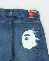 Vintage A Bathing Ape 'Ape Is Bathing' Mid-Rise Paint Splatter Straight Leg Buckle-Back Carpenter Jeans - W33 L32