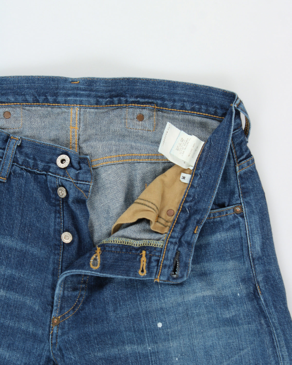 Vintage A Bathing Ape 'Ape Is Bathing' Mid-Rise Paint Splatter Straight Leg Buckle-Back Carpenter Jeans - W33 L32