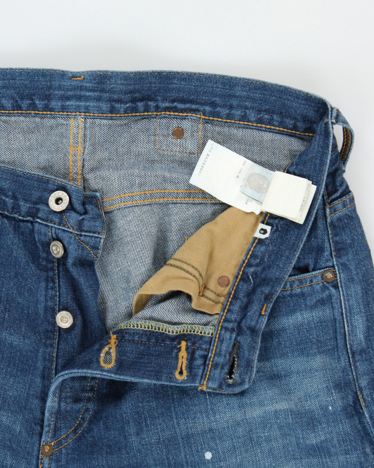 Vintage A Bathing Ape 'Ape Is Bathing' Mid-Rise Paint Splatter Straight Leg Buckle-Back Carpenter Jeans - W33 L32