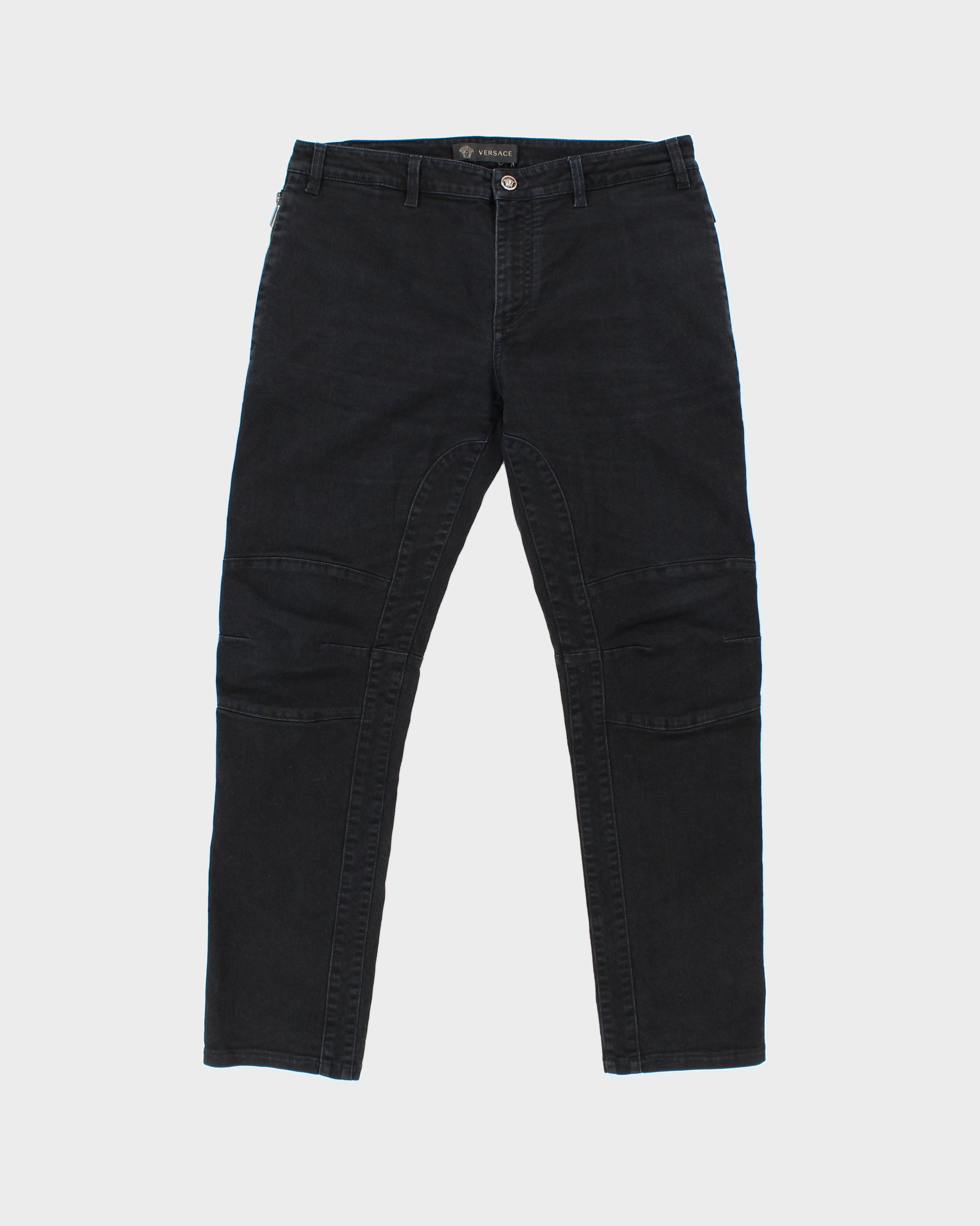 AW2016 Versace Black Low-Rise Slim Fit Motorcycle Denim Biker Jeans - W35 L30