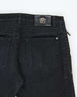 AW2016 Versace Black Low-Rise Slim Fit Motorcycle Denim Biker Jeans - W35 L30